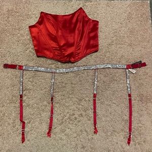 💋 Red Bustier corset & VS rhinestone garter belt 💎